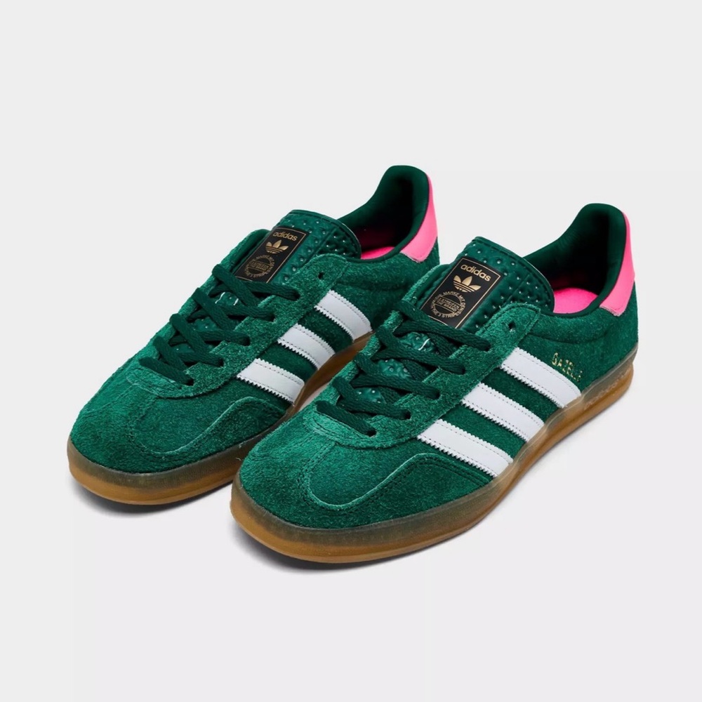Adidas Forest Green Sneakers with Pink Highlights